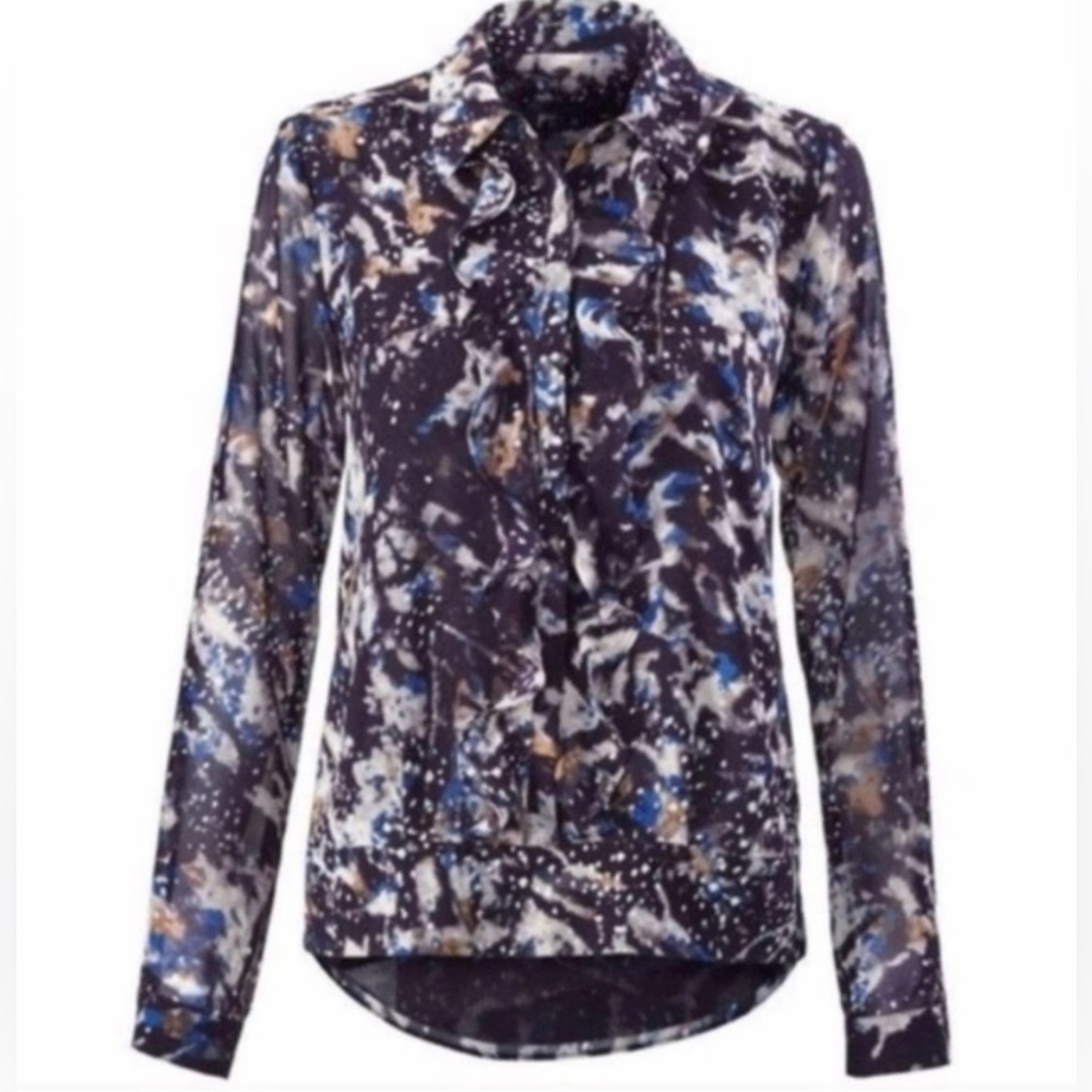 Cabi Starry Night Ruffle Long Sleeve Top Blouse